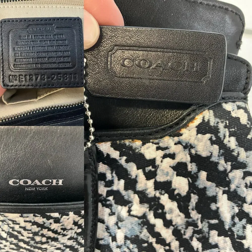 COACH 25811 BLACK, WHITE PRINT CANVAS, LEATHER SHOULDER BAG